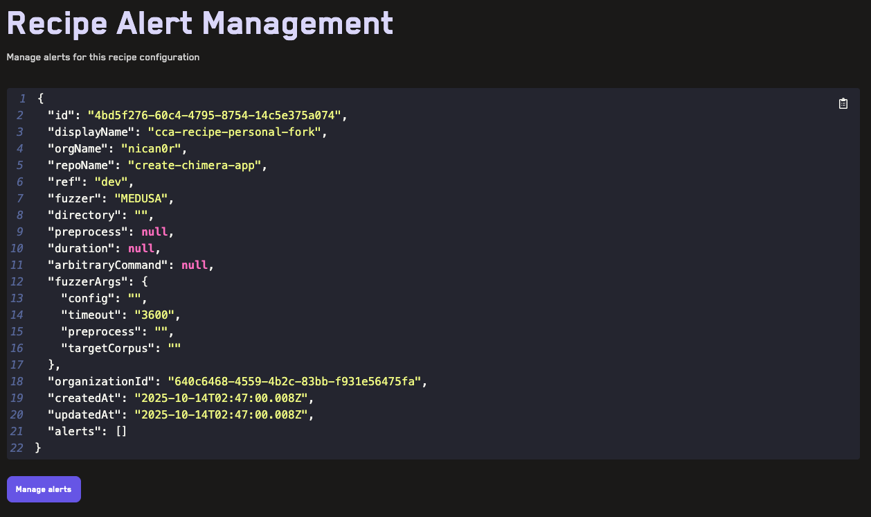 Recipe Alert Management